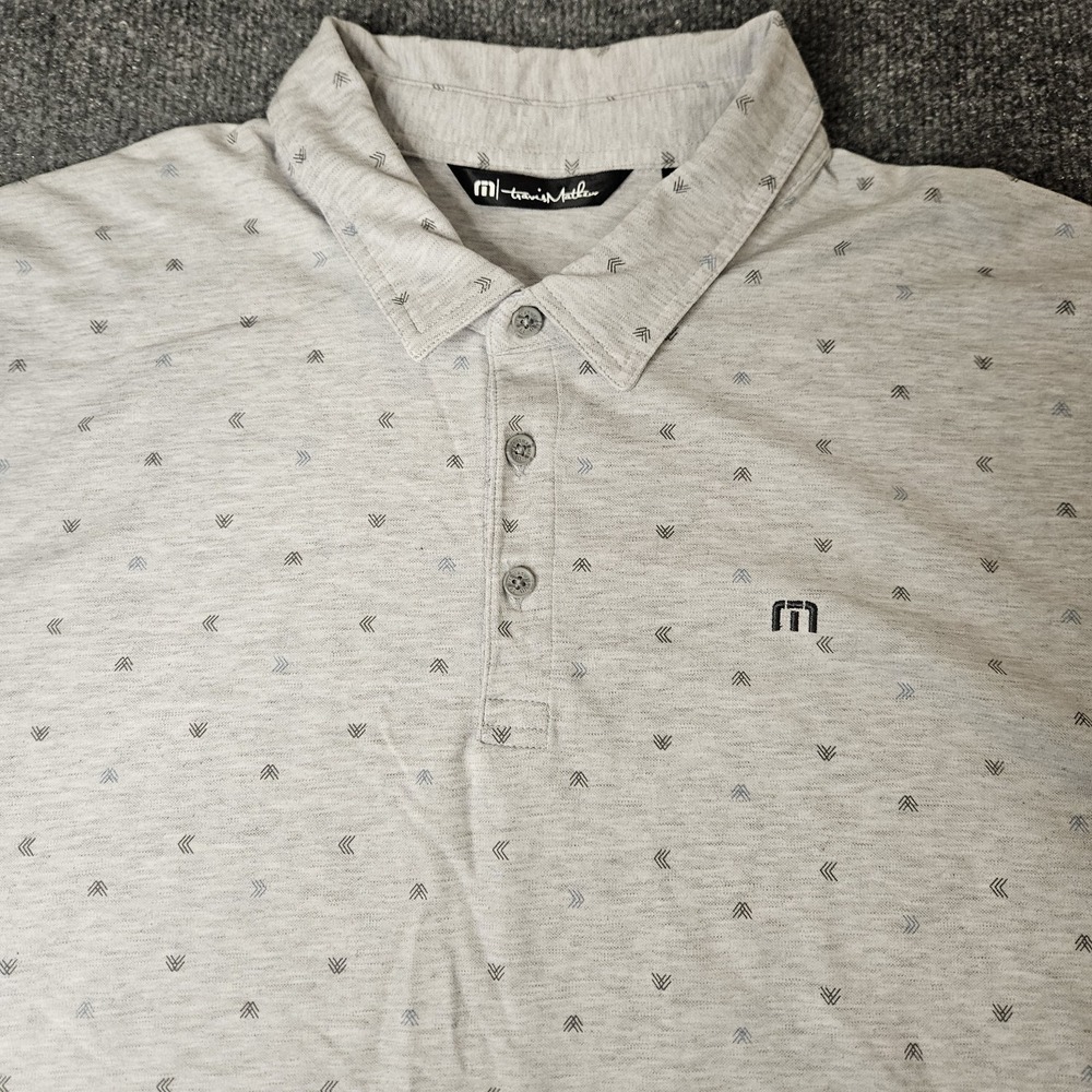 Travis Mathew Men's Golf Polo Shirt Size XXL Gray Geometric‎ Arrow Pattern